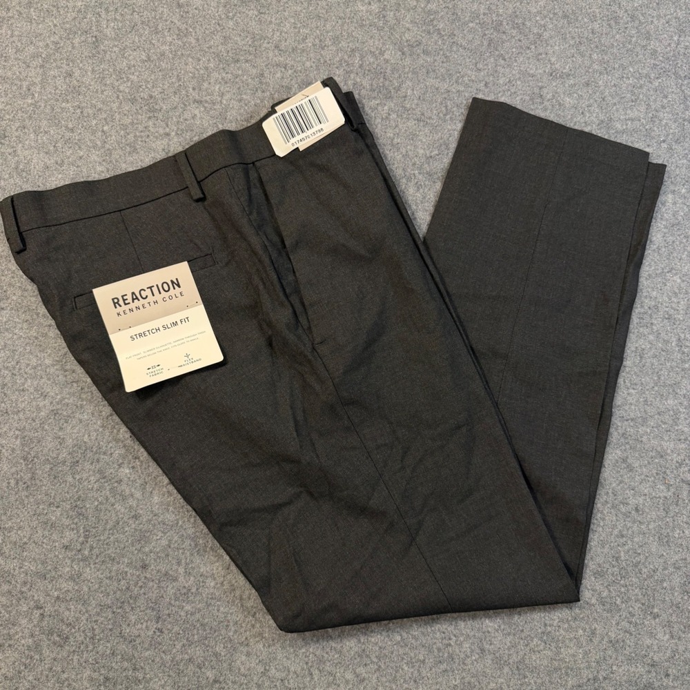 Kenneth Cole Reaction Mens Stretch Slim Fit Dress Pants Charcoal Grey 34x30